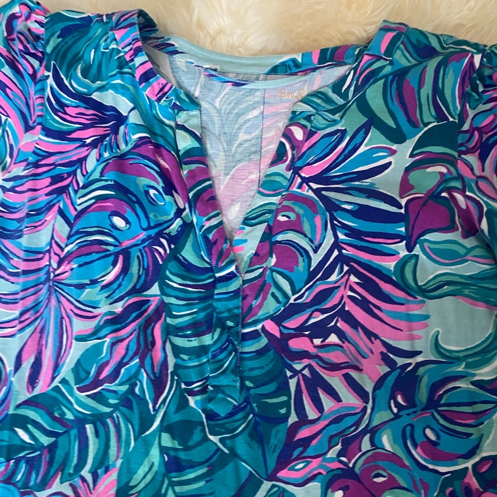Lilly Pulitzer Long Sleeve Dress - Blue and Pink Tropical Print